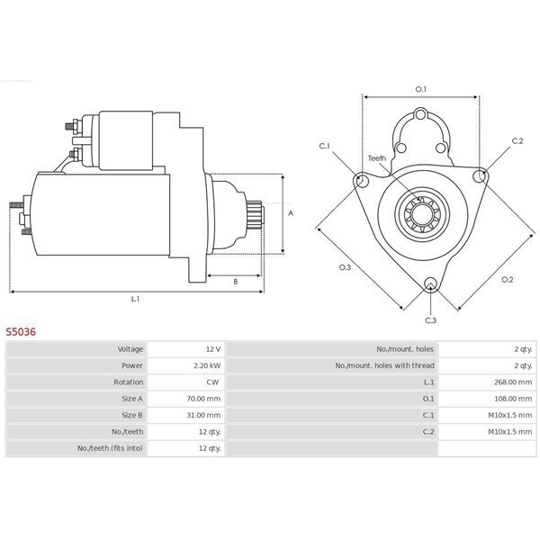 Startmotor 12V As-pl S5036 AS-PL