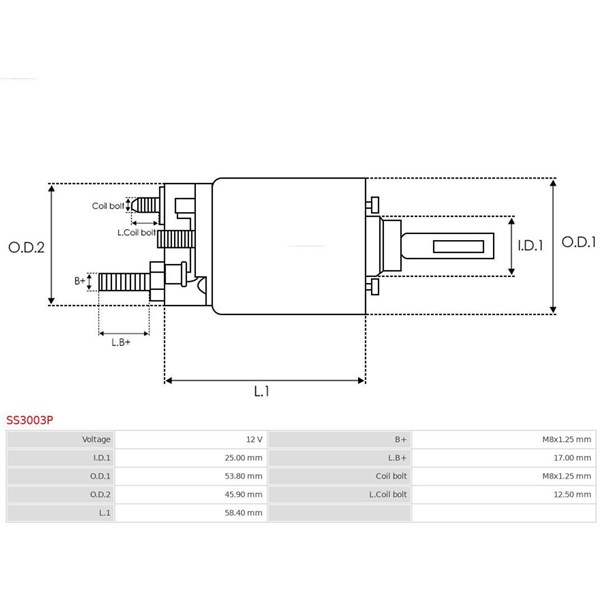 Magnetswitch, startmotor 12V As-pl SS3003 AS-PL