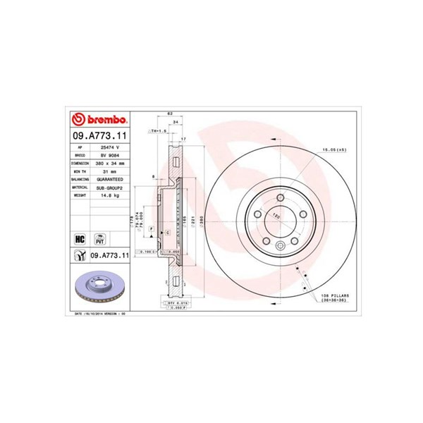 Bromsskiva Ventilerad, Framaxel Brembo 09.A773.11 BREMBO