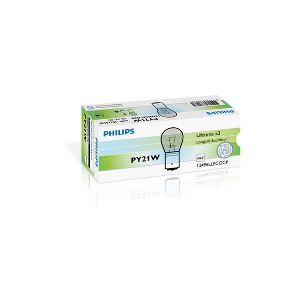 Glödlampa PHILIPS LongLife EcoVision PY21W BAU15s, Fram, Bak, Fra