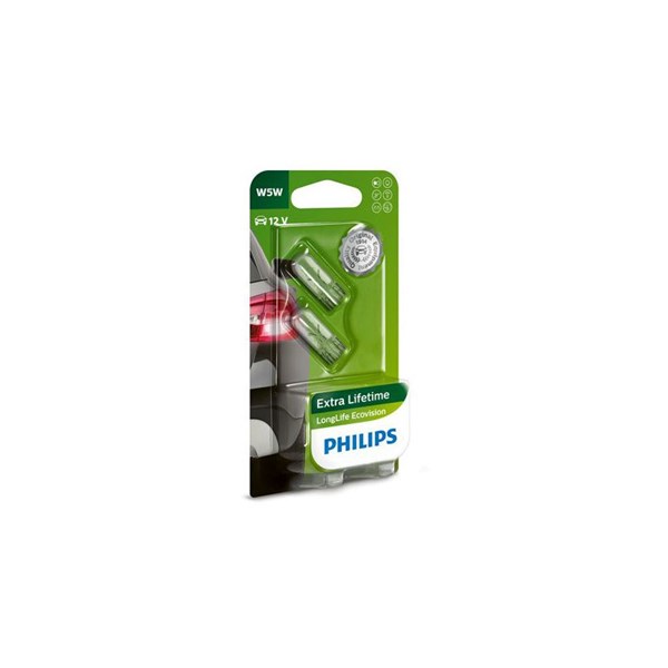 Glödlampa PHILIPS LongLife EcoVision W5W W2,1x9,5d, Bak, Fram, Fr