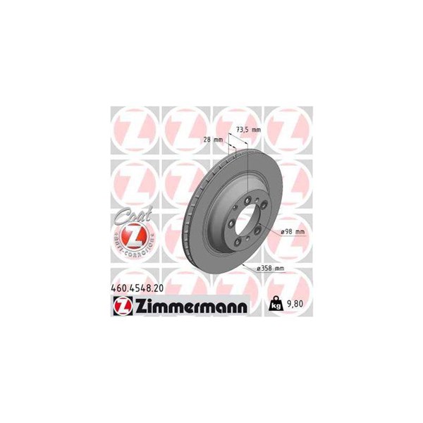 Bromsskiva Ventilerad, Bakaxel Zimmermann 460.4548.20 ZIMMERMANN