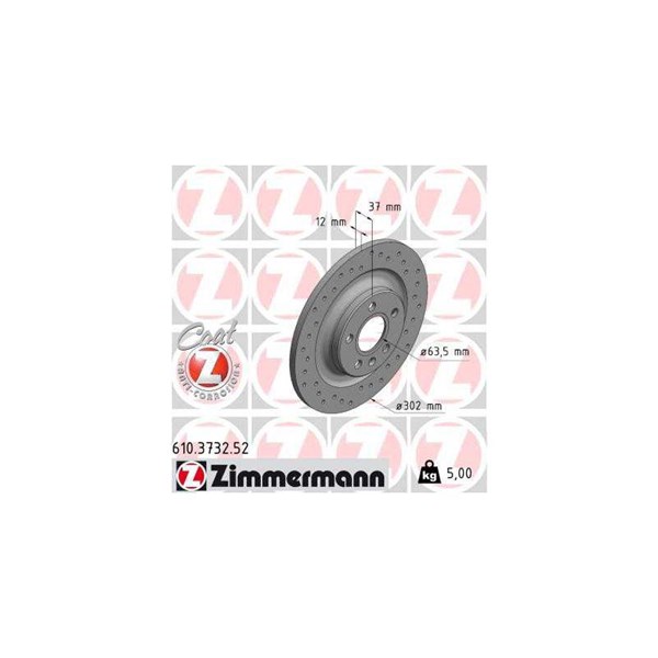 Bromsskiva Solid, Bakaxel Zimmermann 610.3732.52 ZIMMERMANN