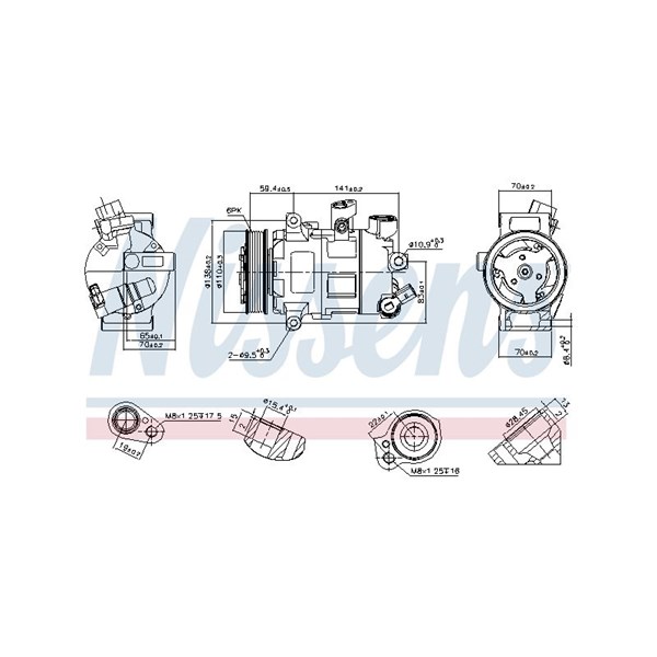 Kompressor, klimatanläggning 12V Nissens 890607 NISSENS