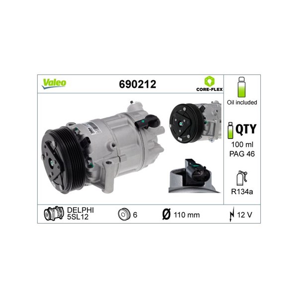 Kompressor, klimatanläggning 12V Valeo 690212 VALEO
