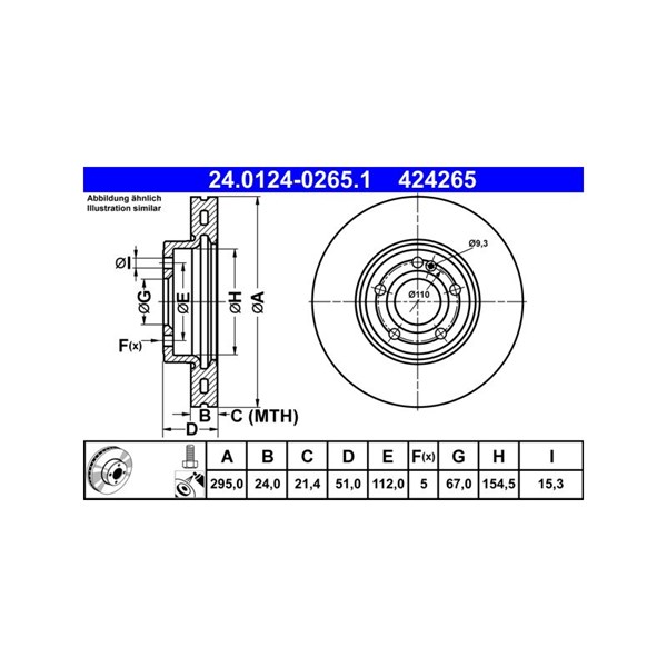 Bromsskiva Ventilerad, Framaxel Ate 24.0124-0265.1 ATE Bromsskiva Ventilerad, Framaxel Ate 24.0124-0265.1 ATE