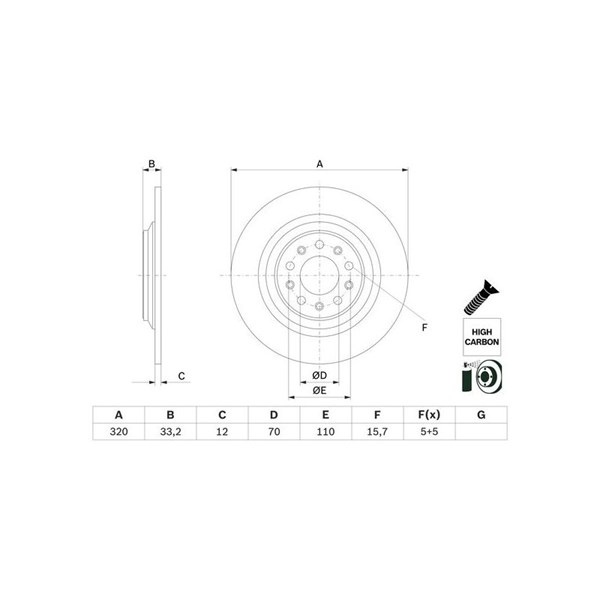Bromsskiva Solid, Bakaxel Bosch 0 986 479 G74 BOSCH