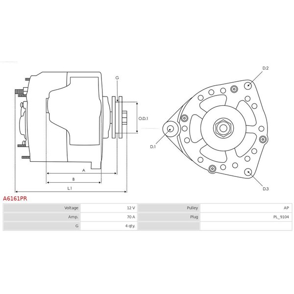Generator 12V 70A As-pl A6161PR AS-PL