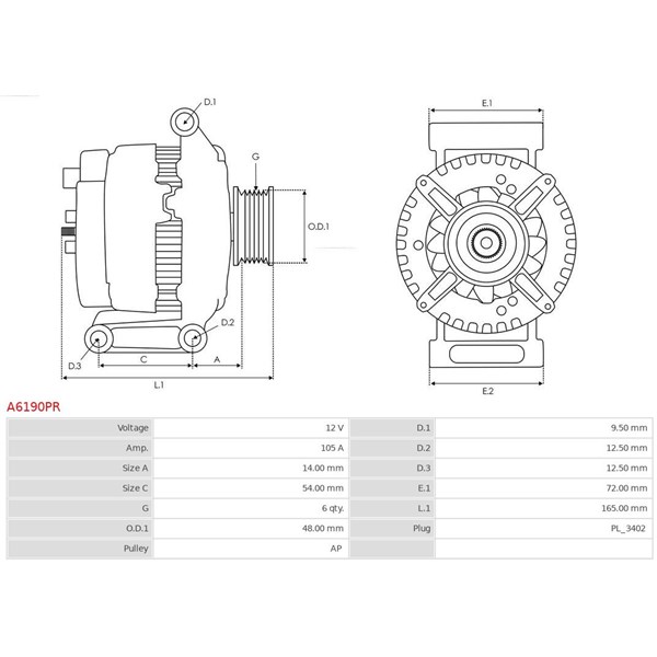 Generator 12V 105A As-pl A6190PR AS-PL