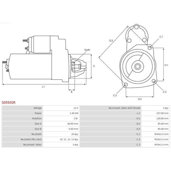 Startmotor 12V As-pl S0550SR AS-PL