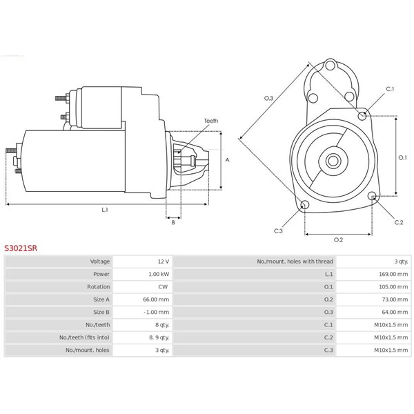 Startmotor 12V As-pl S3021SR AS-PL