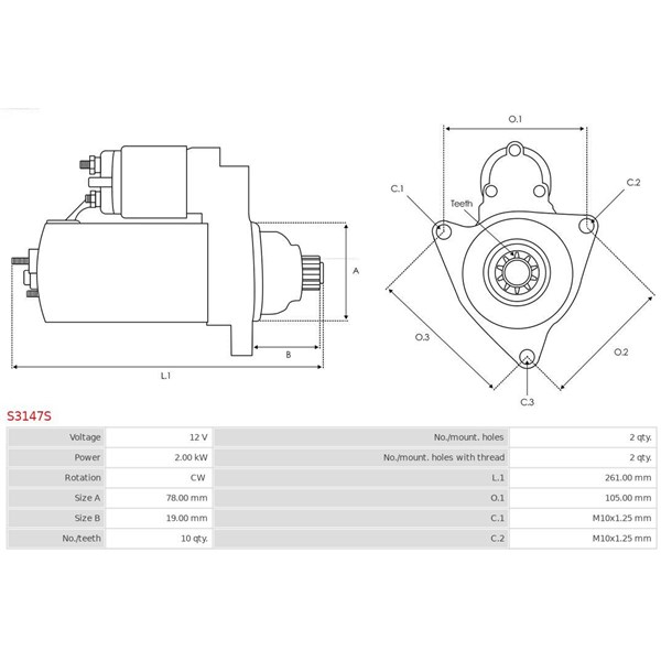 Startmotor 12V As-pl S3147S AS-PL