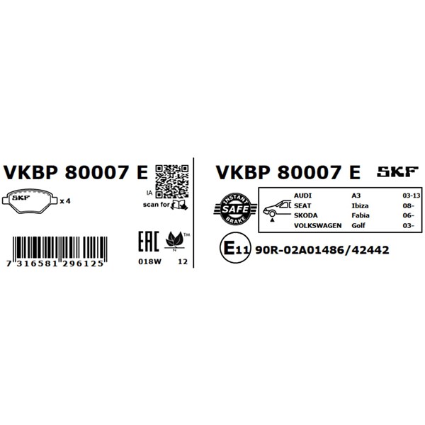 Bromsbeläggsats, Framaxel Skf VKBP 80007 E SKF