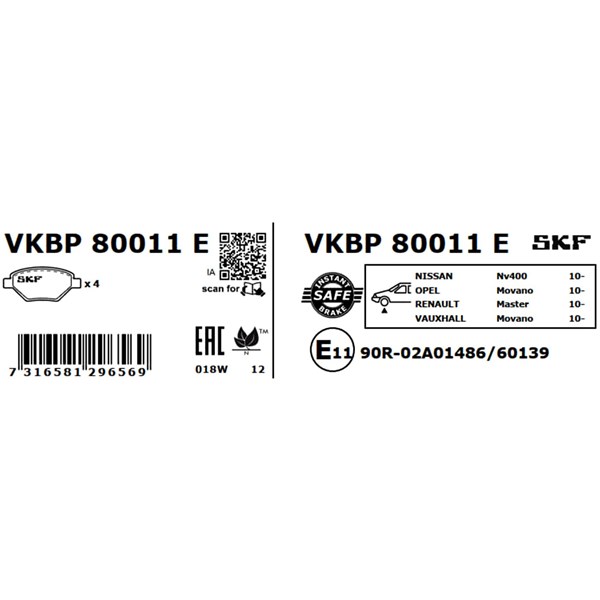 Bromsbeläggsats, Framaxel Skf VKBP 80011 E SKF