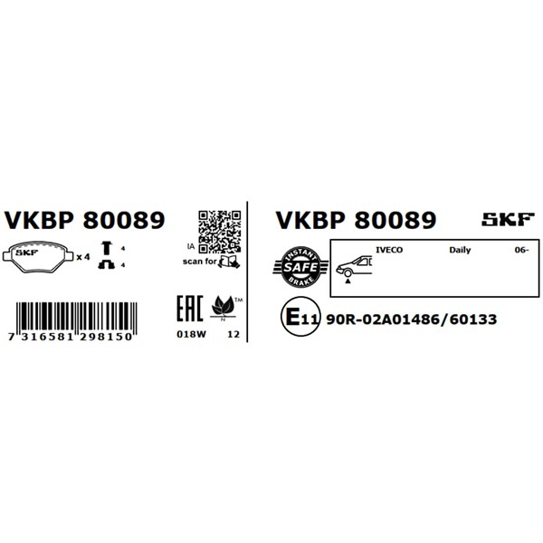 Bromsbeläggsats, Framaxel Skf VKBP 80089 SKF