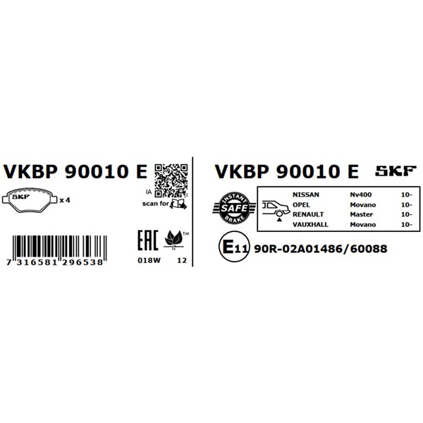 Bromsbeläggsats, Bakaxel Skf VKBP 90010 E SKF