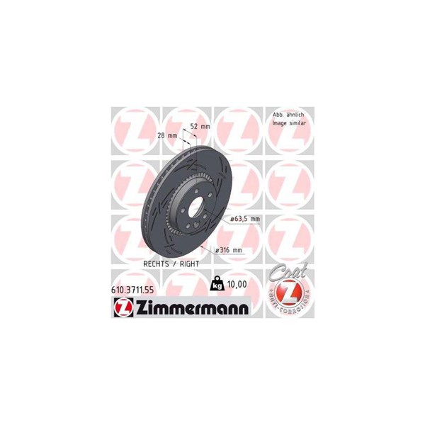 Bromsskiva Slitsad, framaxel höger Zimmermann 610.3711.55 ZIMMERMANN