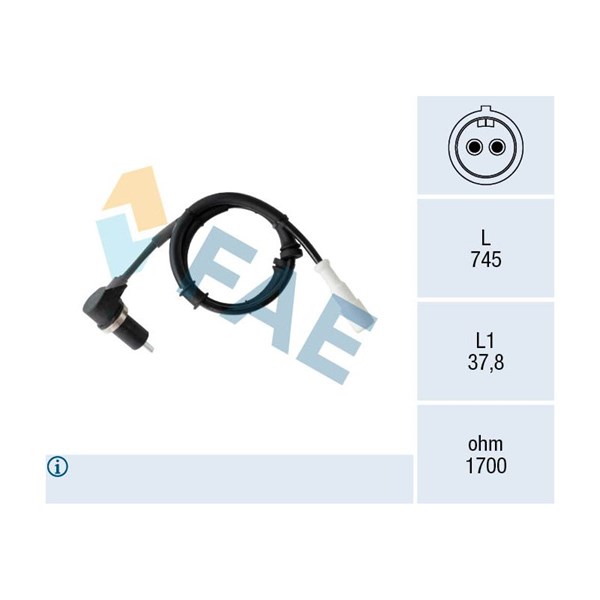ABS-givare, Sensor, hjulvarvtal, Bakaxel vänster Fae 78555 FAE