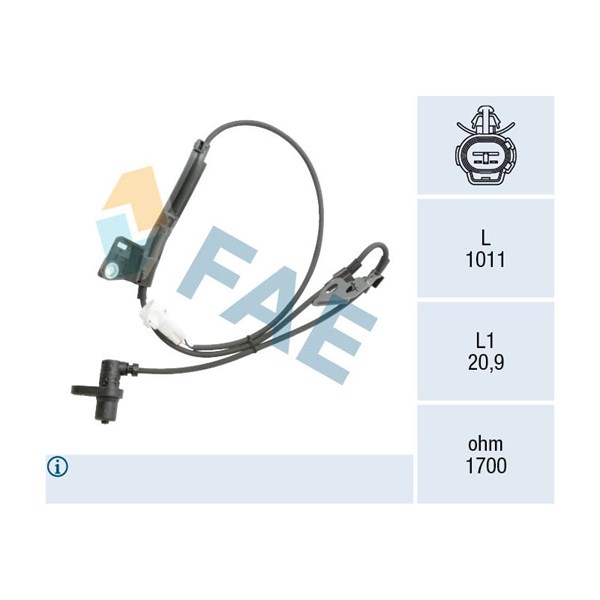 ABS-givare, Sensor, hjulvarvtal, framaxel höger Fae 78561 FAE