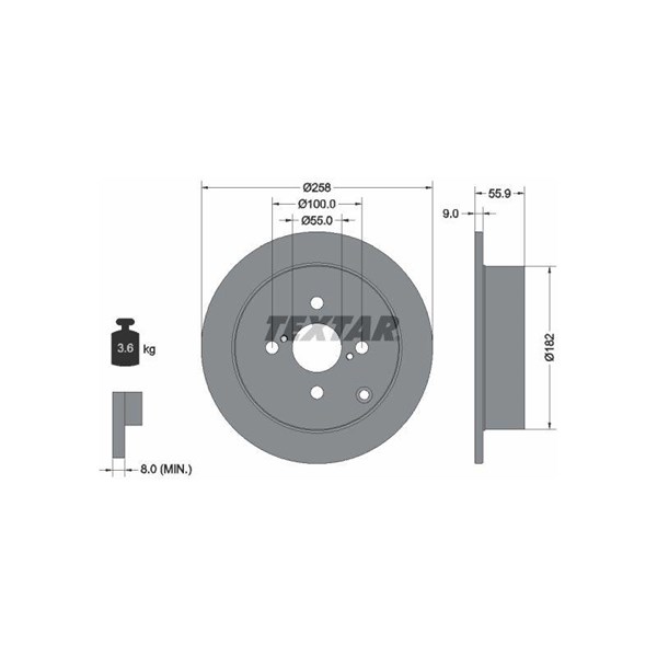 Bromsskiva Solid, Bakaxel Textar 92126103 TEXTAR