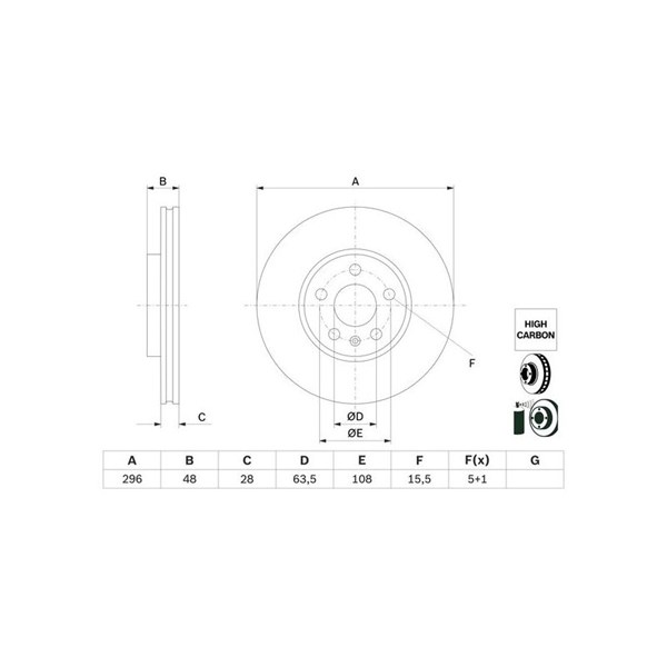 Bromsskiva Ventilerad, Framaxel Bosch 0 986 479 H03 BOSCH