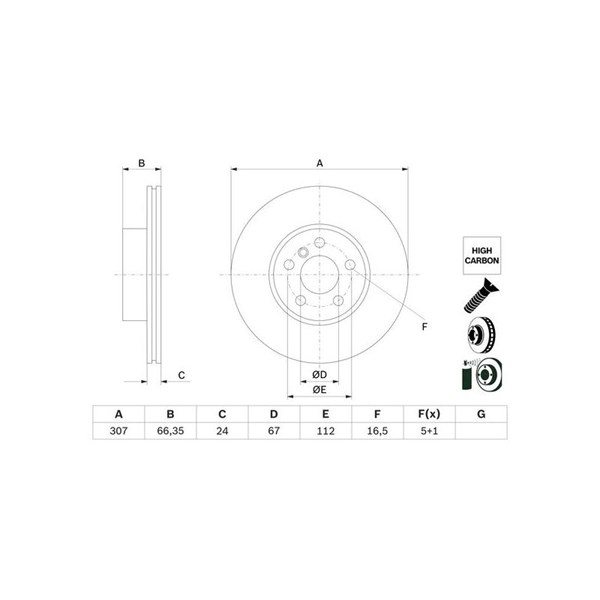 Bromsskiva Ventilerad, Framaxel Bosch 0 986 479 H33 BOSCH