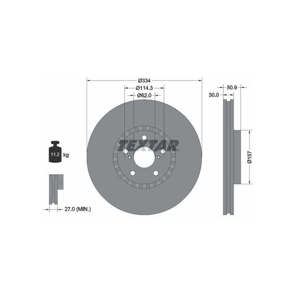 Bromsskiva Externt ventilerad, framaxel höger Textar 92147903 TEXTAR