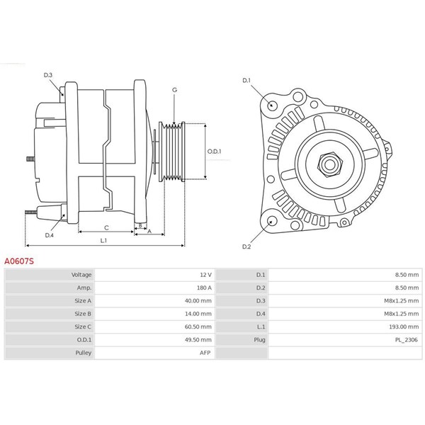 Generator 12V 180A As-pl A0607S AS-PL