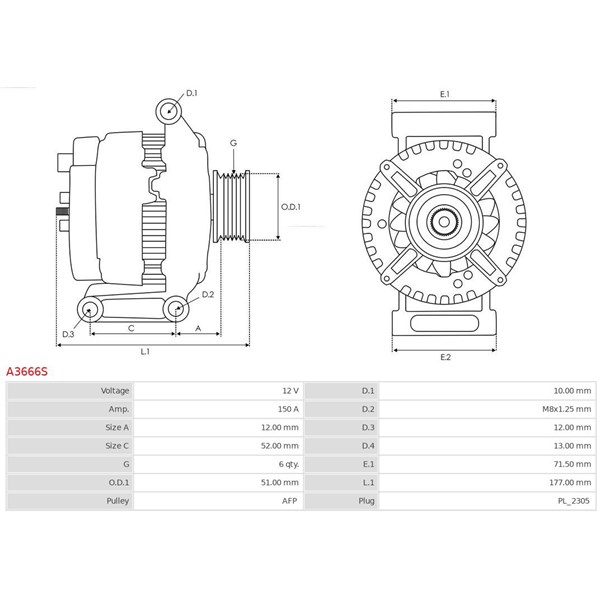 Generator 12V 150A As-pl A3666S AS-PL Generator 12V 150A As-pl A3666S AS-PL