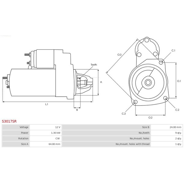Startmotor 12V As-pl S3017SR AS-PL