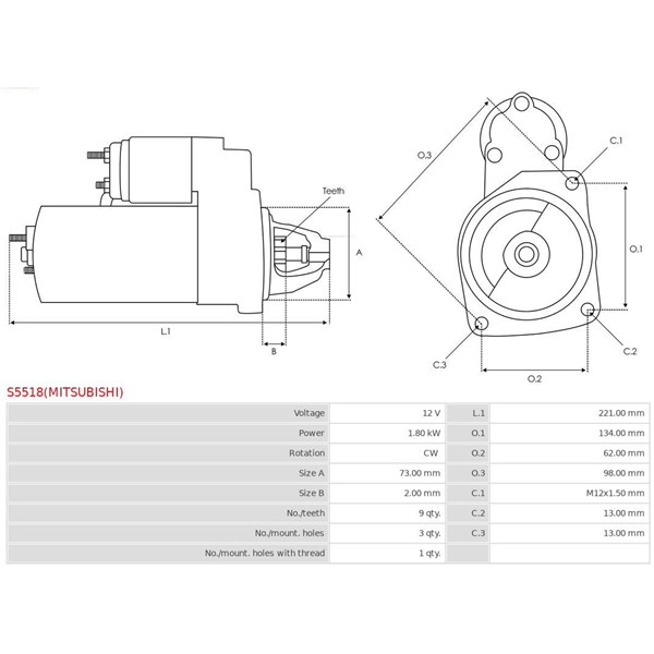 Startmotor 12V As-pl S5518(MITSUBISHI) AS-PL