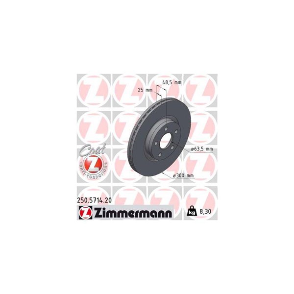 Bromsskiva Ventilerad, Framaxel Zimmermann 250.5714.20 ZIMMERMANN