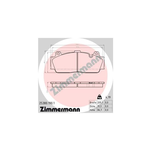 Bromsbeläggsats, Framaxel Zimmermann 25380.190.1 ZIMMERMANN