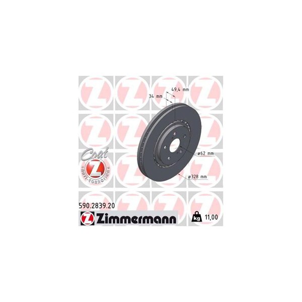 Bromsskiva Externt ventilerad, Framaxel Zimmermann 590.2839.20 ZIMMERMANN