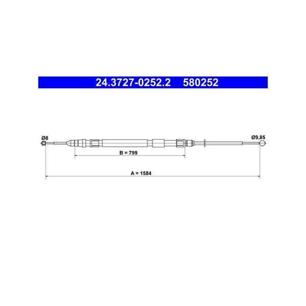 Vajer, parkeringsbroms, Bak Ate 24.3727-0252.2 ATE