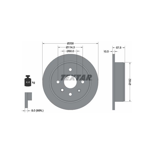 Bromsskiva Solid, Bakaxel Textar 92163003 TEXTAR