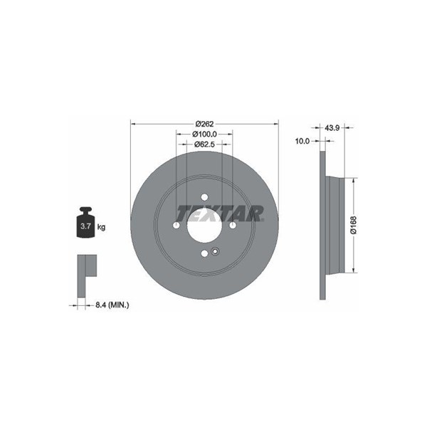 Bromsskiva Solid, Bakaxel Textar 92242203 TEXTAR