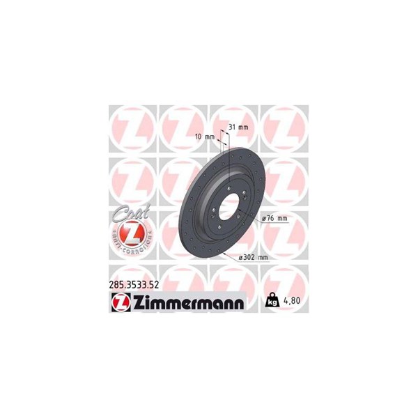 Bromsskiva Solid, Bakaxel Zimmermann 285.3533.52 ZIMMERMANN