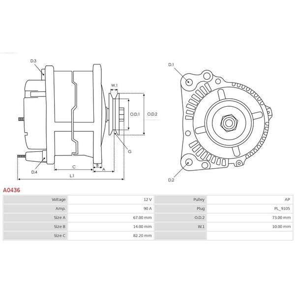 Generator 12V 90A As-pl A0436 AS-PL