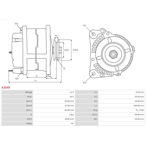 Generator 12V 50A As-pl A3049 AS-PL