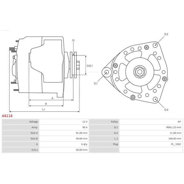 Generator 12V 90A As-pl A6116 AS-PL