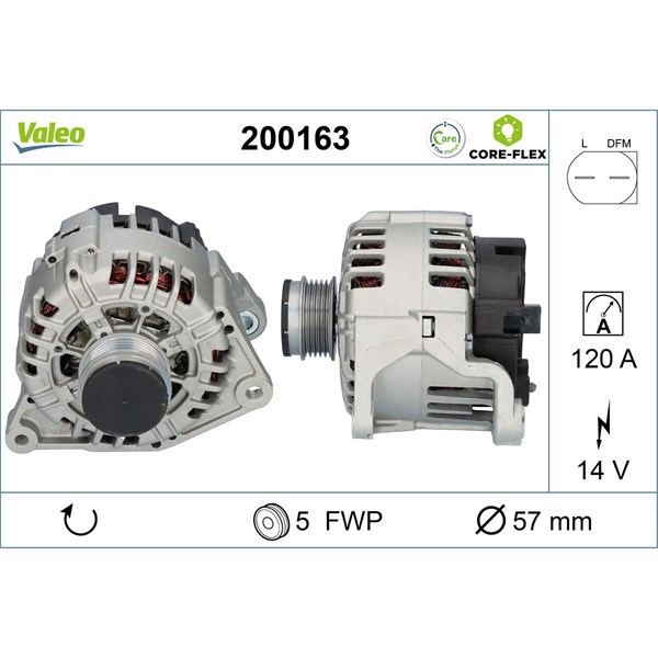 Generator 14V 120A Valeo Valeo core-flex 200163 VALEO