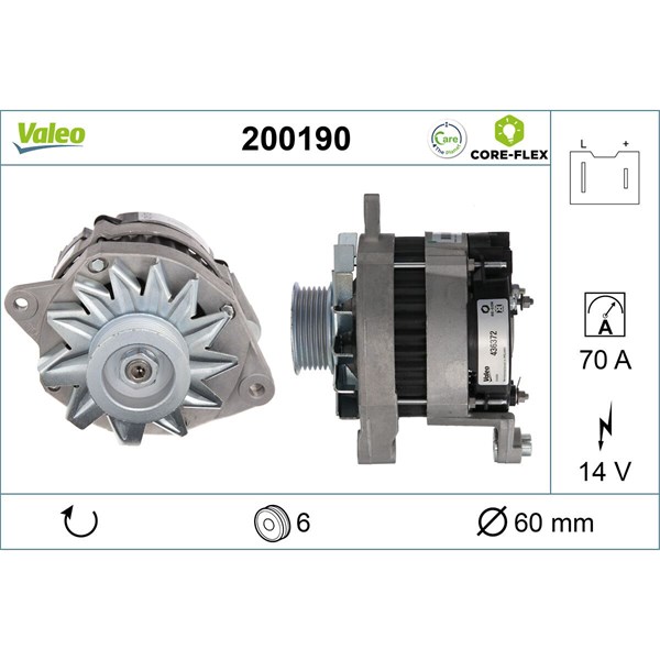 Generator 14V 70A Valeo Valeo core-flex 200190 VALEO