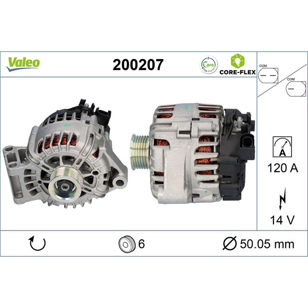Generator 14V 120A Valeo Valeo core-flex 200207 VALEO