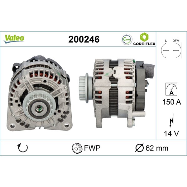 Generator 14V 150A Valeo Valeo core-flex 200246 VALEO Generator 14V 150A Valeo Valeo core-flex 200246 VALEO