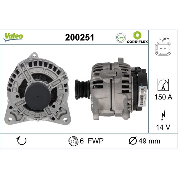 Generator 14V 150A Valeo Valeo core-flex 200251 VALEO Generator 14V 150A Valeo Valeo core-flex 200251 VALEO