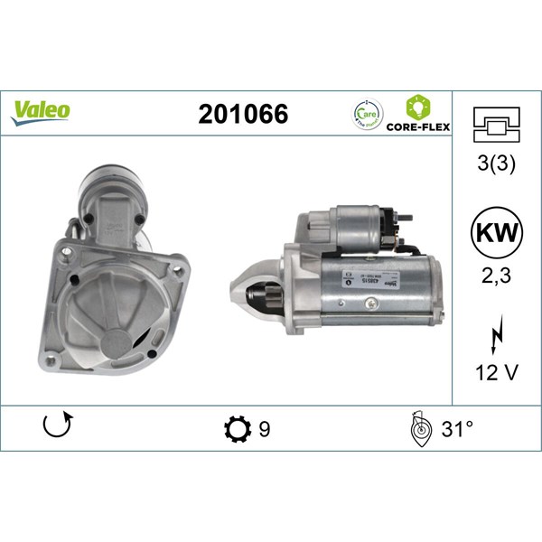 Startmotor 12V Valeo Valeo core-flex 201066 VALEO