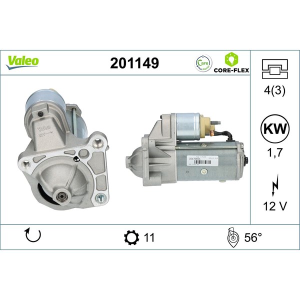 Startmotor 12V Valeo Valeo core-flex 201149 VALEO