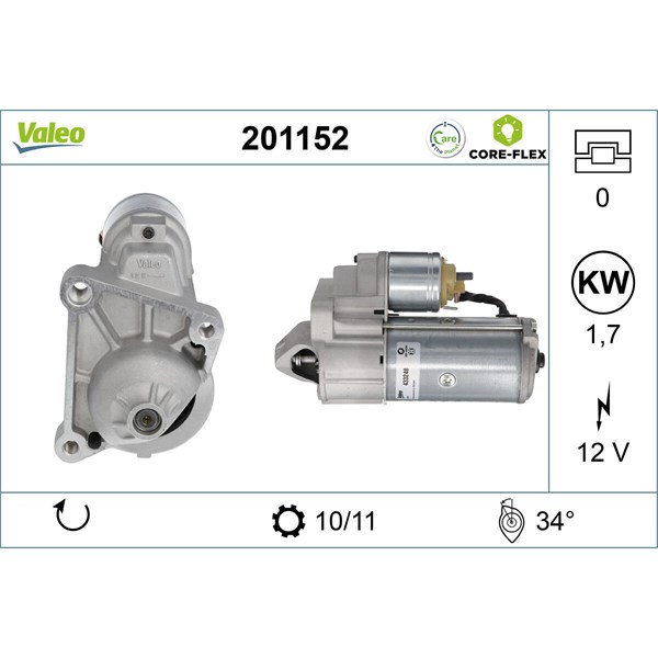 Startmotor 12V Valeo Valeo core-flex 201152 VALEO