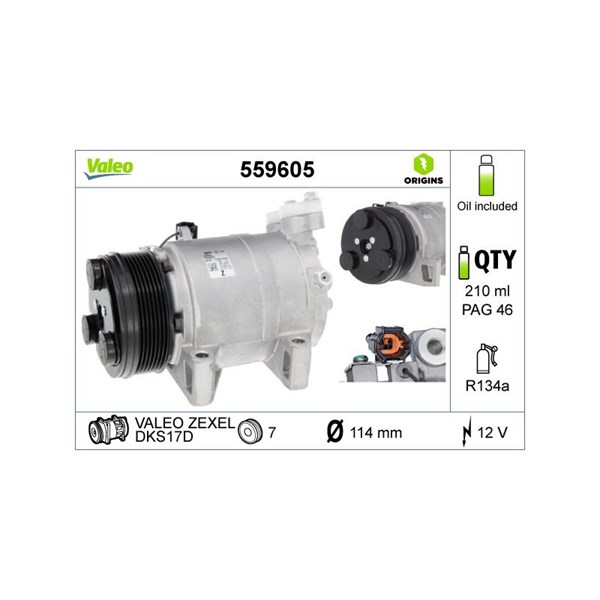 Kompressor, klimatanläggning 12V Valeo 559605 VALEO